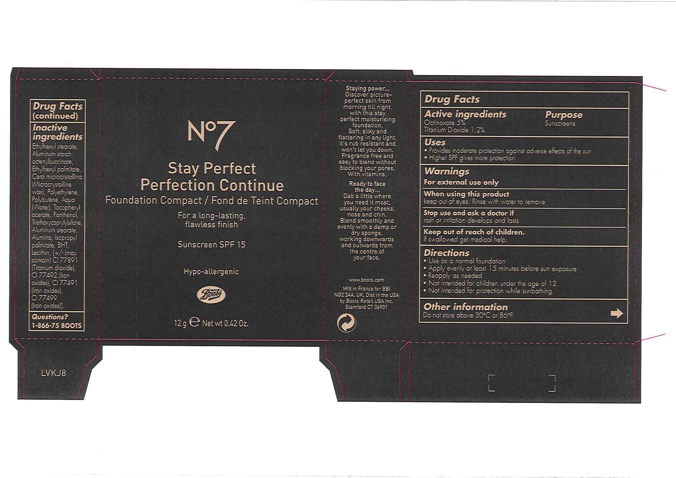 No7 Stay Perfect Foundation Compact Sunscreen SPF 15 New Ivory